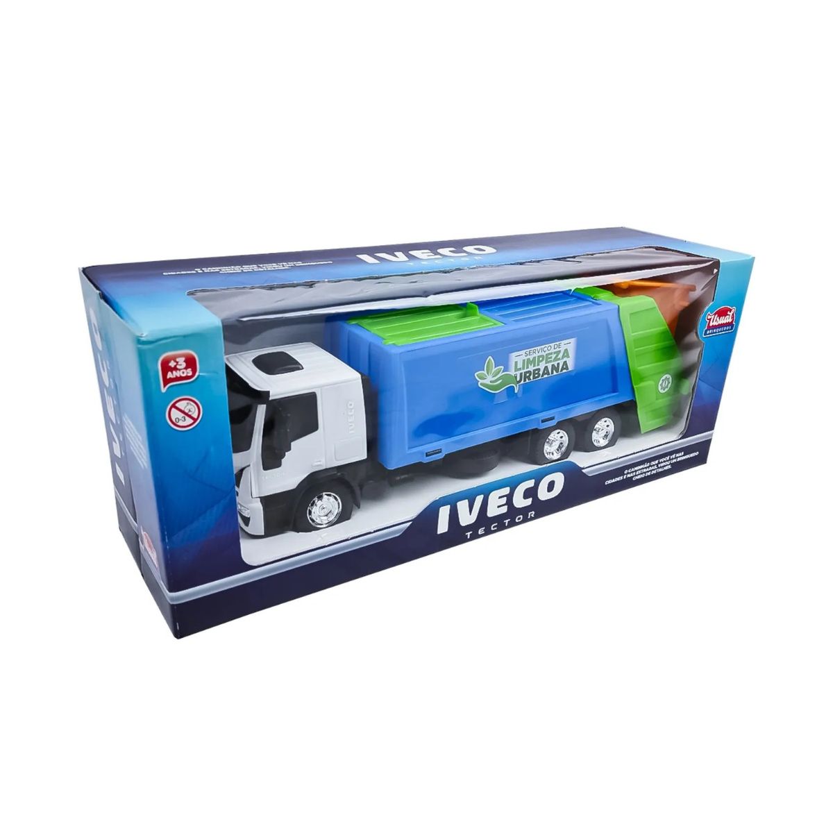 Brinquedo Caminhão Iveco Coletor Limpeza Urbana Verde / Azul - Usual Brinquedo Caminhão Iveco Coletor Limpeza Urbana Verde / Azul - Usual